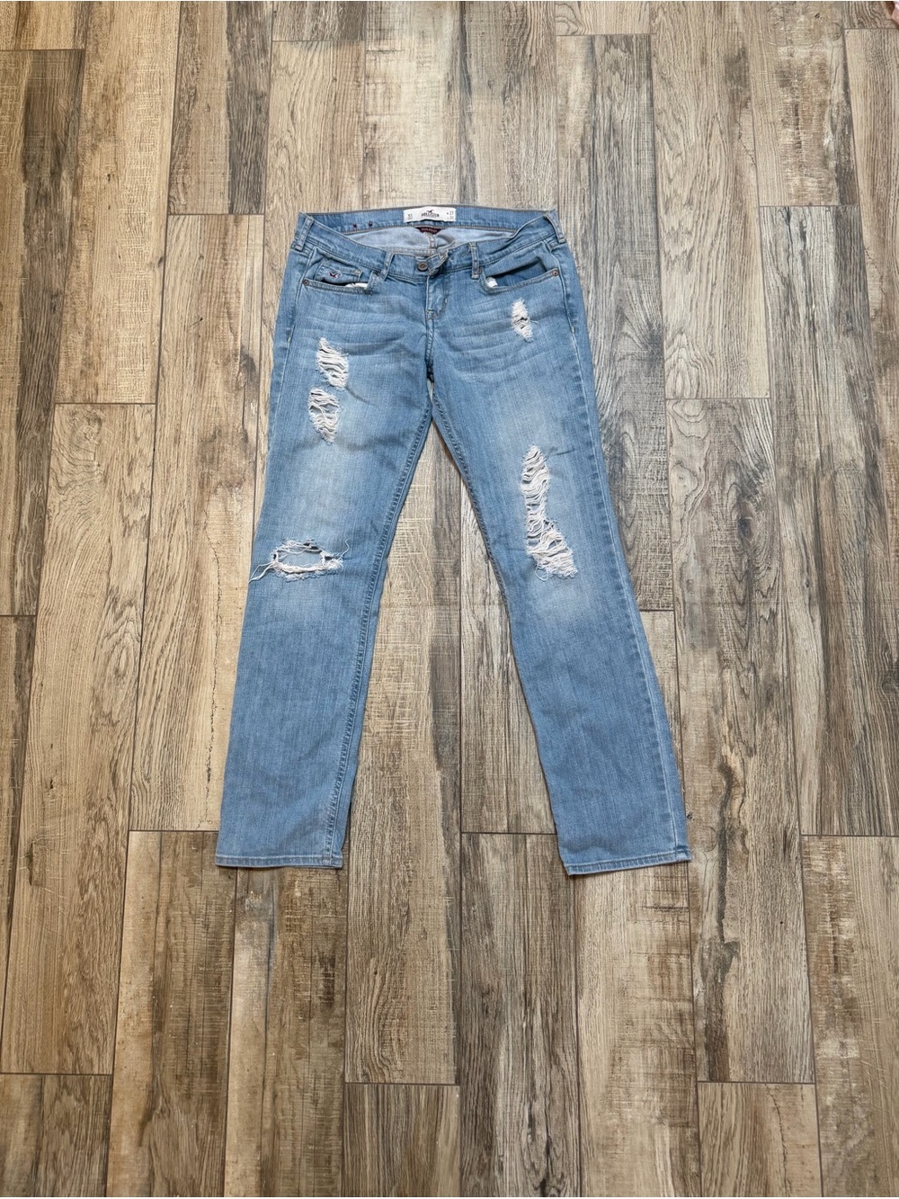Hollister Light Blue Ripped Straight Leg Jeans